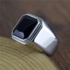 PMTIER Men's Stainless Steel Silver Plated Ring with Square Black