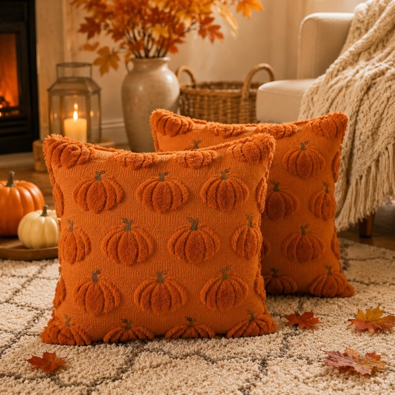 Pumpkin Fall Pillow Covers 18x18In Set of 2 Orange, Ultra