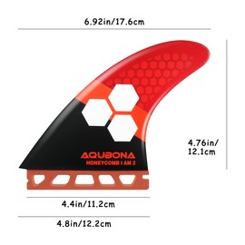 Surfboard Double Tab Fin Compatible, Set of 3, Size, Carbon, Surfing, Thruster, Surfing fins, AM2, LARGE/MEDIUM (Red, AM2)