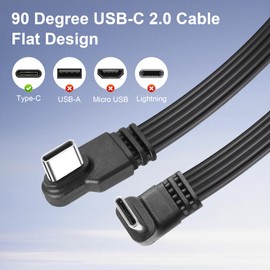 GIASYIEH 90 Degree Right Angle USB C to USB C Cable - 45W PD Fast Charging Flat USB 2.0 Type C Male to Male Cord with 4-Way Angled Connector for USB C Devices Laptop Tablet Mobile Phone (1M/3.3Ft)