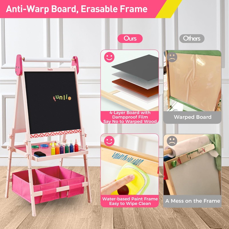 FUNLIO Anti-Warping Kids Art Easel, 3 Height Adjustable for Kids