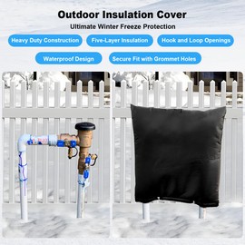 Backflow Insulation Cover- Winter Freeze Protection for Outdoor Pipes and Sprinklers, Heavy-Duty 5-Layer Preventer Insulated, 16W x 20H inches - Black