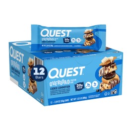 Quest Nutrition Overload Protein Bars, Cookie Commotion, 20g Protein, 1g Sugar, 3g Net Carbs, Gluten Free, 12 Count