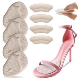 4 Pairs Metatarsal Pads Ball of Foot Cushions,Shoe Pads Heel Grips Liner Prevent Heel Pain Blisters & Heel Slipping,No Slip Heel Grips Liners Shoe Pads for Loose Shoe (Beige)