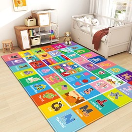 AKASISRUG Kids Rug for Playroom, ABC Alphabet, Month, Weather, Week and Shapes Educational Learning Rug, Kids Play Rug Carpet for Bedroom Classroom, Toddler Baby Mat, Playtime (59X39.4 INCH)