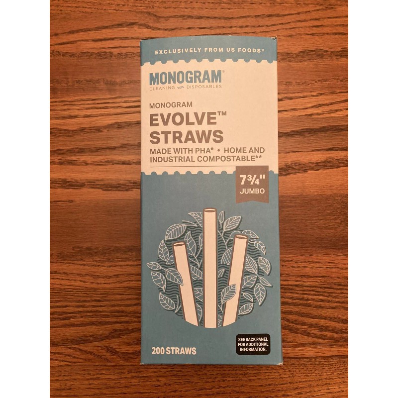 Monogram 200 Count INDIVIDUALLY WRAPPED Compostable 7.75" Straight Straws -