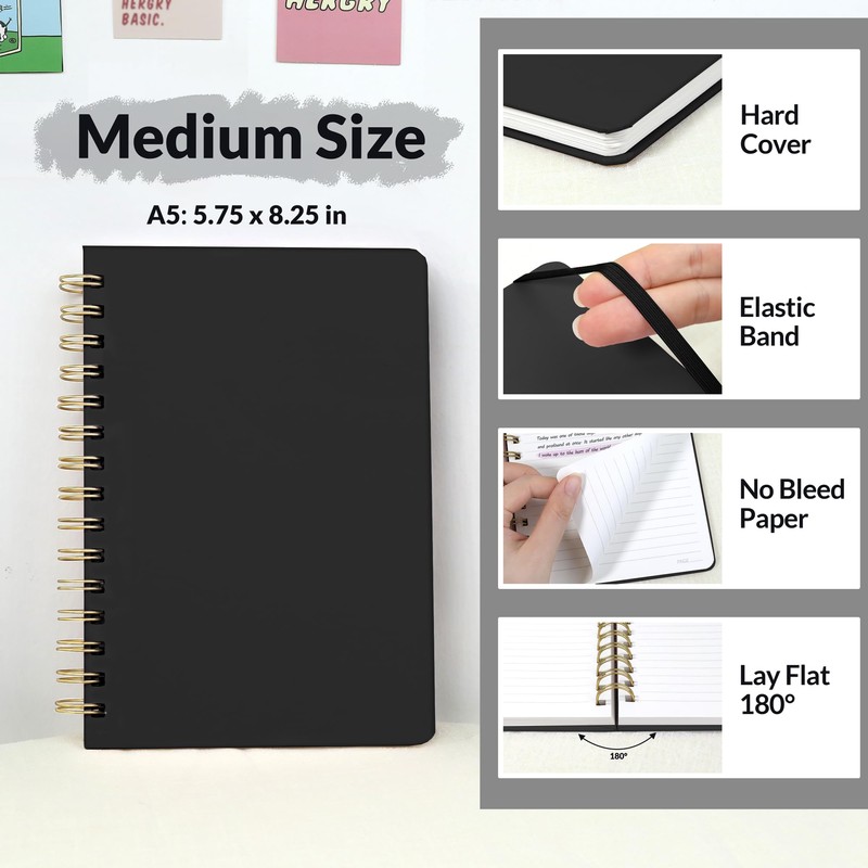 SUNEE Journaling Notebooks, A5 Lined Spiral Notebook for Women, 146