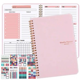 Weekly Planner 52 Sheets Undated Weekly Planner A5 Planner Weekly Planner with To Do List Weekly Plan Task List Diary Spiral Pad Notepads Hard Cover Daily Planning Notebook (Pink)