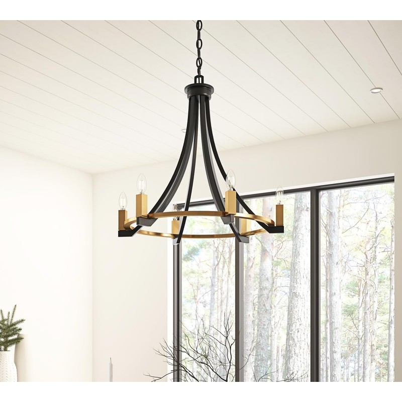 Aiwen Farmhouse 6-Light Black Wagon Wheel Chandelier 24 inch Candle