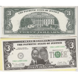 Clinton & OJ Simpson Novelty $3 Dollar Bill Slick Times Funny-Money 1996 New