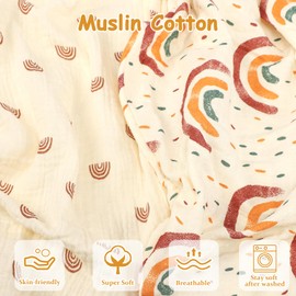 Hooyax Muslin Baby Lounger Cover 2 Pack, Organic Cotton Removable Slipcover for Newborn, Baby Padded Lounger Infant Floor Seat Cover for Boys Girls, Boho Rainbow