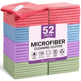 SIFANGKE Microfiber Cleaning Cloth, 52 Pack Assorted Color Cleaning Rags for Housekeeping, Colorful Reusable Microfiber Towels for Car, Kitchen, Bathroom and Household Cleaning Supplies, 11.8"X11.8"
