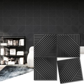 Art3d 33-Pack 3D Wall Panels for Interior Wall Decor, Textured Accent Wall Paneling for Living Room, Bedroom, TV Wall Background, 12"x12" Black