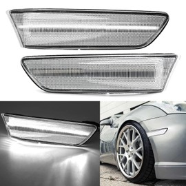 NSLUMO Led Side Marker Lights for 2003-2007 Infiniti G35 Coupe Skyline V35 Clear Lens Xenon White LED Front Bumper Turn Signals Side Marker Assembly