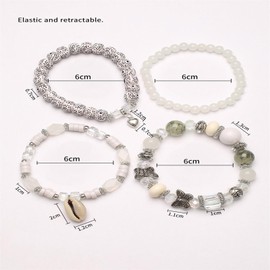 4Pcs Set Bohemian Shell Butterfly Heart Crystal Stone Stretch Pendant Bracelets for Women Beaded Stackable Stretch Bracelet Colorful Charm Jewelry Boho Summer Beach-Colorful