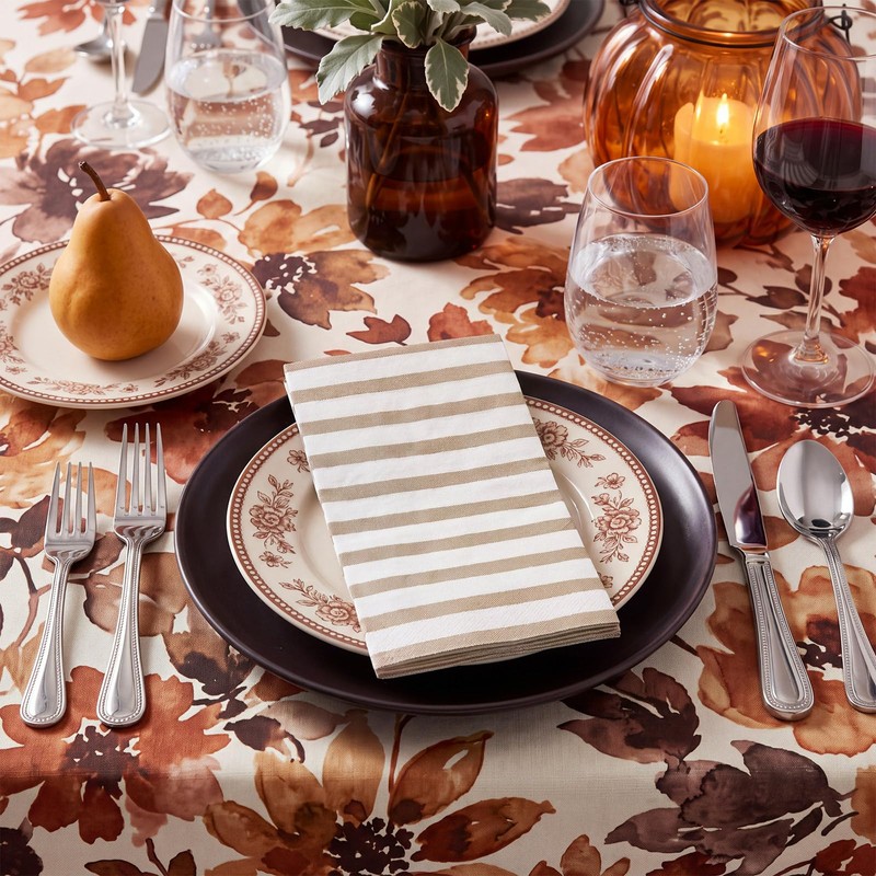 100 Pack Striped Linen-feel Napkins Bulk Striped, Brown