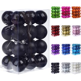 Emopeak - 24 bolas de Navidad para árbol de Navidad – 4 estilos inastillables decoraciones de árbol de Navidad para decoración de fiestas de boda (negro, 1.6 pulgadas/4.2 cm)