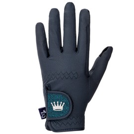 EQUESTRIAN QUEEN Bali Riding Gloves Women Boys Riding Gloves Kids Girls Gloves White Riding Grip Rider for Equestrian Women's Riding Gloves with Glitter (Dark Blue, M)