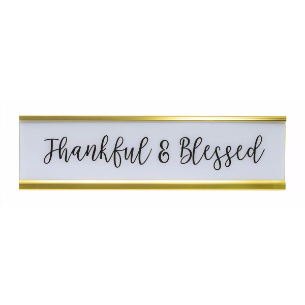 Signs ByLITA Thankful & Blessed Nameplate Desk Sign