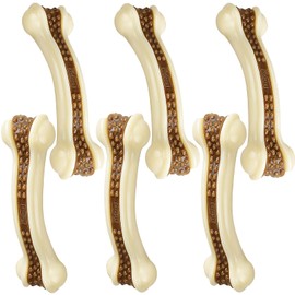 BETTEPROD Dog Bones Chew Toys for Aggressive Chewers, 6 Pack Real Beef Flavor,Indestructible Dog Teething Chew Toys for Large/Medium/Small Puppies Breed,Tough Pet Toy with Nylon