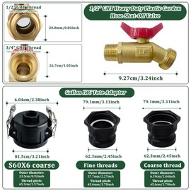 IBC Tote Adapter, 2" Cam Lock for 275-330 Gallon IBC Tote Tank with 2packs Groove Fittings, IBC Tote to Garden Hose Adapter with Brass Hose Faucet (1/2" Male NPT Inlet ×3/4" Male GHT Threaded)