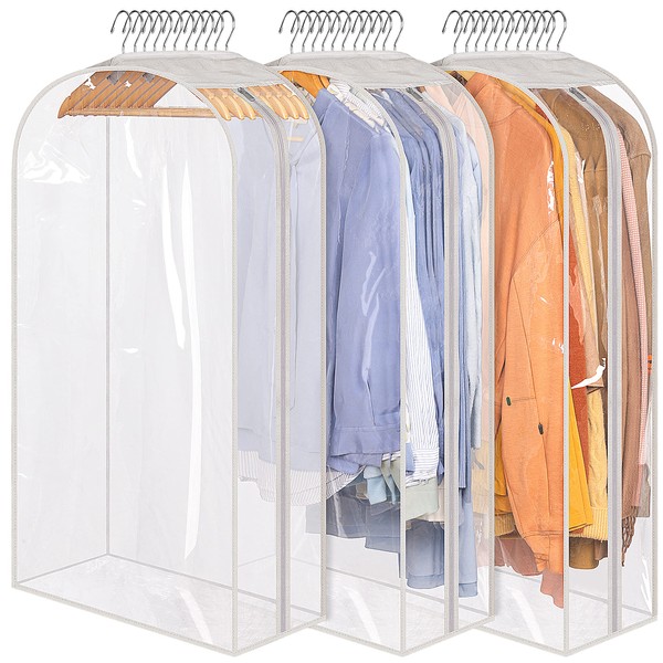SLEEPING LAMB 10" Gusseted Clear Garment Bags for Hanging Clothes Suit Bags for Closet Storage Clothing Cover for Coats, Jackets (3 Packs)