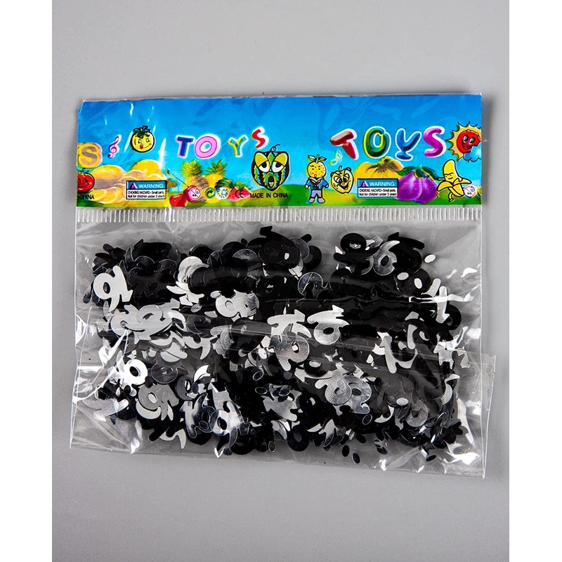14g Black & Silver 16th Birthday Confetti Foil Metallic Glitz