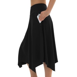 COPYTREE Knee Length Skorts Skirts for Women with Pockets High Waisted Athletic Skorts Womens Modest Midi Skirts Plus Size Black, 4XL