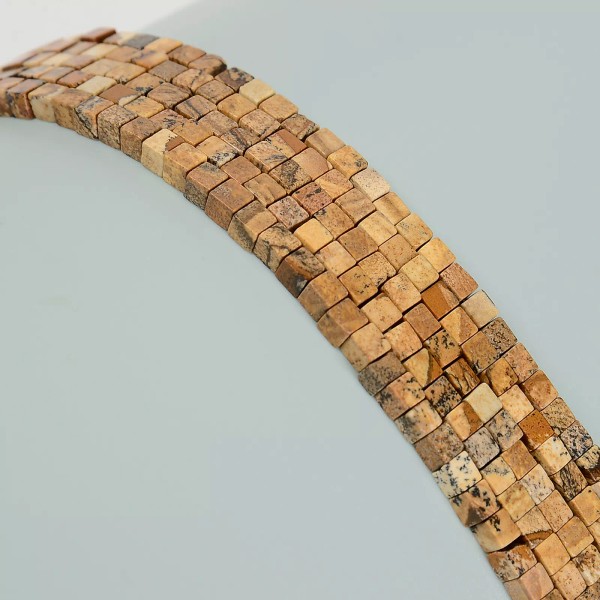 Natural Picture Jasper Smooth Cube Beads Size 4mm 15.5'' Strand