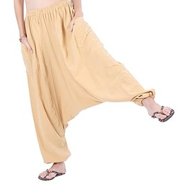 CandyHusky Men Women 100% Cotton Loose Baggy Boho Gypsy Aladdin Yoga Harem Pants (Kahki)