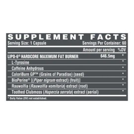  Lipo 6 Hardcore Nutrex – Quemador Avanzado 60 cápsulas | Termogénico con 230 mg de Cafeína