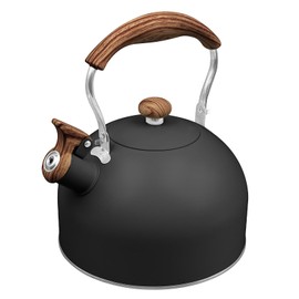 Whistling Tea Kettle for Stovetop, Tea Pots 2.5L Stainless Steel Water Kettle with Wood Pattern Folding Handle Whistle Kettle for Tea Coffee (Black)