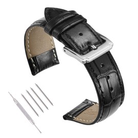 SBR-Trade Genuine Calf Leather Watch Band Grain Replacement Strap for Men Women 18mm 19mm 20mm 21mm 22mm (20MM, Black)
