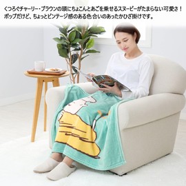 Nishikawa FQ71185069800 Snoopy Blanket, Throw, 39.4 x 27.6 inches (100 x 70 cm), Washable, Soft, Warm, Lightweight, Charlie Brown, Blue