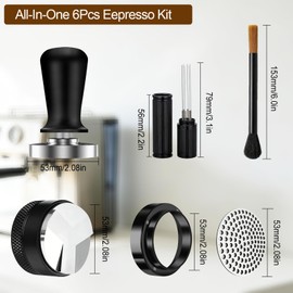 6 PCS Espresso Tools Set,Espresso Tamper,Coffee Distributor,Puck Screen,Dosing Funnel,Coffee Brush And WDT Tool,Espresso Accessories Kit Barista Tools (Black, 53mm)