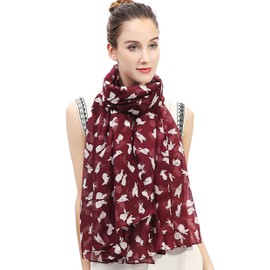 Lina & Lily Rabbit Bunny Print Women's Scarf Shawl Oversized (Maroon & White)