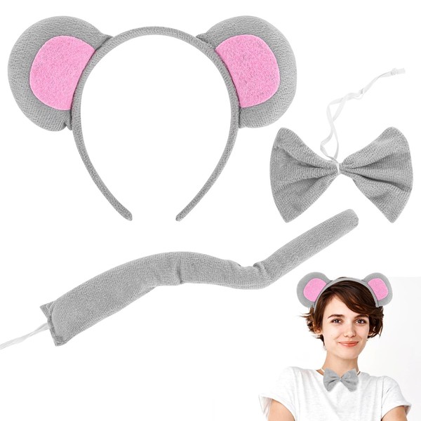Tucnoeu 3Pcs Mouse Ears Set - Mouse Ears Headband,Tail and