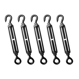 Muzata 5 Pack M6 Black Turnbuckle Hook and Eye Turnbuckles for Cable Wire Stainless Steel Cable Tensioner Kit Heavy Duty Wire Rope Hardware for String Light Hanging Tension CN11