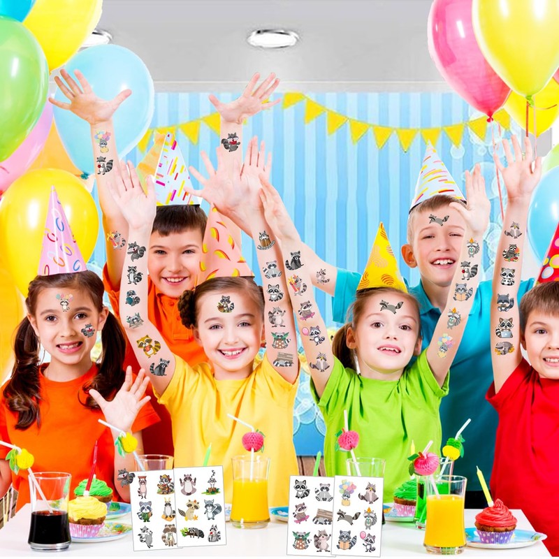 144 PCS Raccoon Temporary Tattoos Stickers, Raccoon Party Favors Supplies