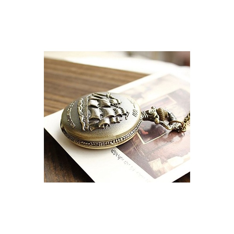 Infinite U Ancient Sailboat/Warships/Pirate Ship Big Quartz Pocket Watch Arabic