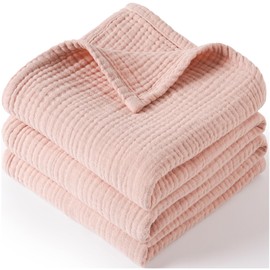 MairMore Muslin Baby Blanket for Boys and Girls, Neutral Cotton Nursery Bed Blankets for Newborn Infant Toddler - Soft and Breathable Large Blankets - 47"*47" (Pink)