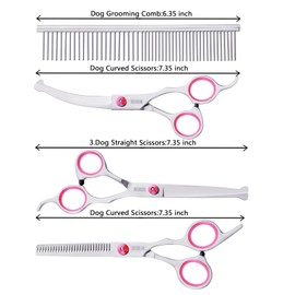 SCEDREAM Dog Grooming Scissors with Safety Round Tips 5 in 1 Dog Scissors for Grooming 4CR Stainless Steel Grooming Scissors for Dogs and Cats, Professional Pet Grooming Shears, Pink