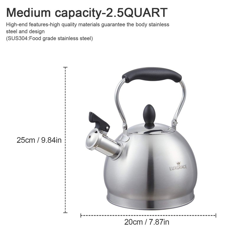 Creative Home 2.6 Qt. Stainless Steel Whistling Tea Kettle Teapot