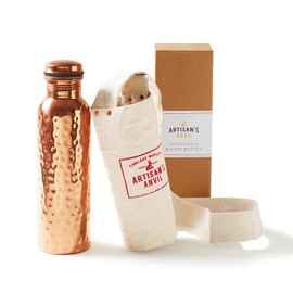 Artisan's Anvil Copper Water Bottle - 32oz - Versatile and Travel-Friendly Pure Copper Water Bottle – Ayurvedic Copper Drinking Bottle for Women and Men – Wide Mouth Design – Carrying Canvas Bag