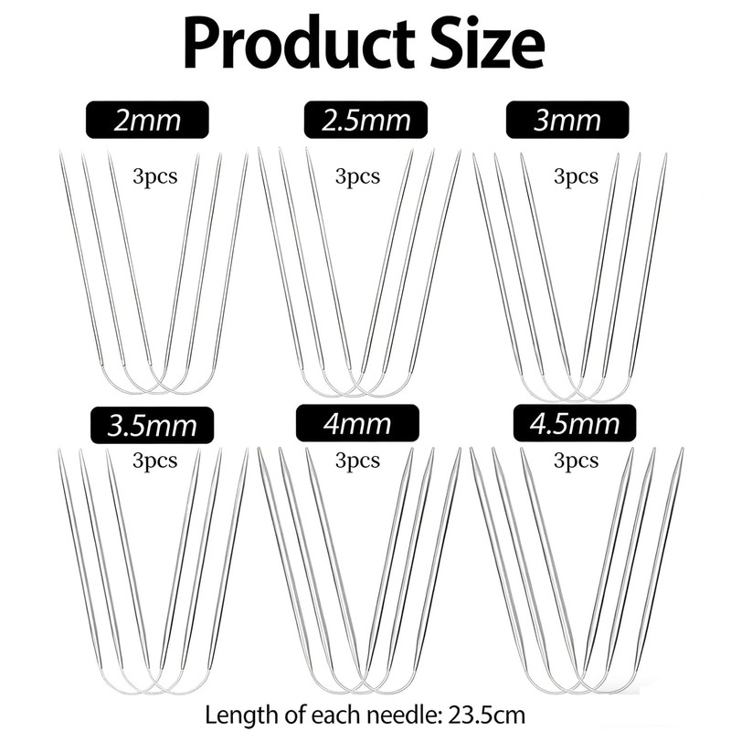 18 Pcs Stainless Steel Circular Knitting Needles Set, Crazy Trio