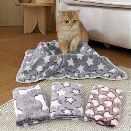 3 Pack Cat and Dog Blanket Soft & Warm Fleece Flannel Pet Blanket, Great Pet Throw Sleep Mat for Puppy Cats Small Dogs Cute Star/Love/Bone (Small 23" x 15")