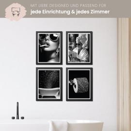 Donari Bathroom Picture - Toilet Pictures for Toilet Black White Modern and Funny Decoration - Bathroom Decoration Poster Set of 4 with Frame (Motif 1, 21 x 30 cm, without Frame)