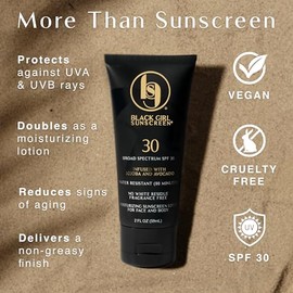 Black Girl Sunscreen SPF 30 para la cara y el cuerpo - Protección solar hidratante, SPF 30, loción solar para mujeres, ultra transparente, tamaño de v