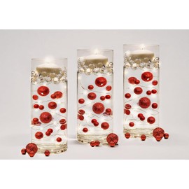 Vase Pearlfection Floating Red Glitter Pearls-Fills 1 Gallon of The Transparent Gels for The Floating Effect-Exclusive Measured Floating Kit-Warm White Submersible Fairy Lights