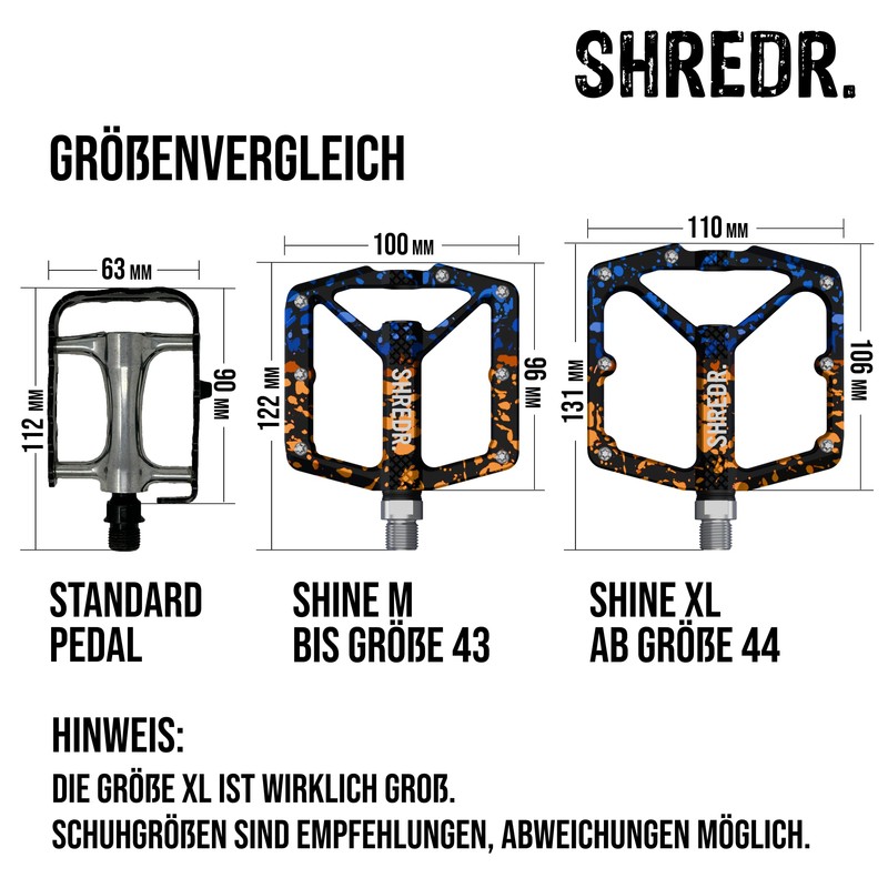 SHREDR. Shine Pedals for MTB, High-Quality Flat Pedals for Mountain